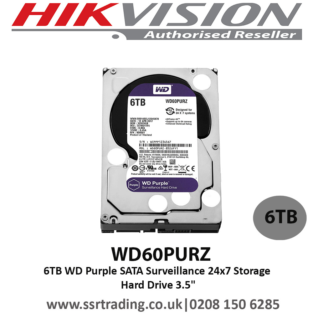 6TB WD Purple SATA Surveillance 24x7 Storage Hard Drive HDD 3.5