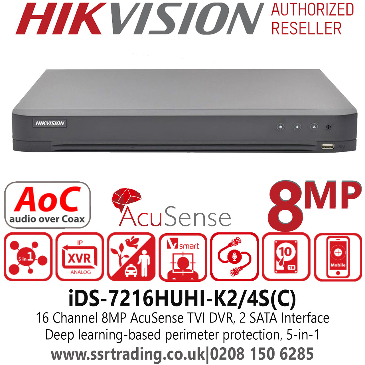 Hikvision IDS-7216HUHI-K2/4S (C ) 16 Channel AcuSense TVI 8MP 16Ch