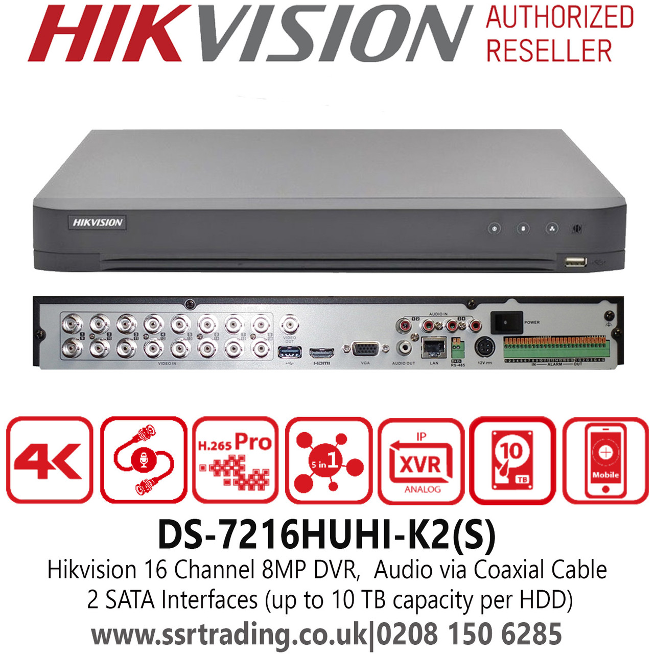 HIKVISION DVR 16チャンネル DS-7216HQHI-K2 DS-7216HUHI-K2(S) Hikvision 16 Channel DVR 8MP Turbo HD AoC Audio
