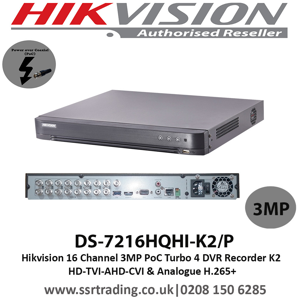 Hikvision 16 Channel 3MP PoC Turbo 4 DVR Recorder K2 HD-TVI-AHD