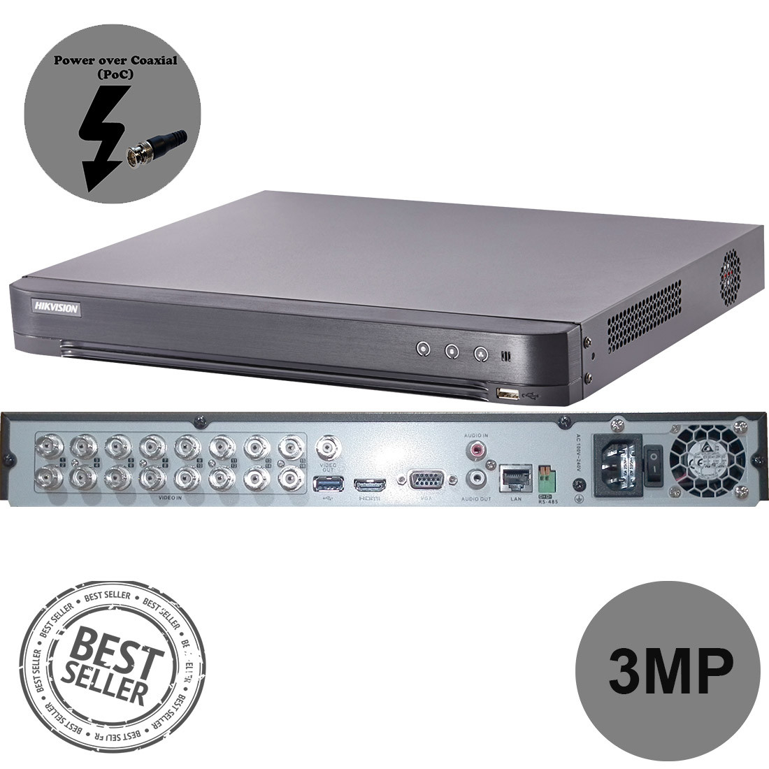 Hikvision 16 Channel 3MP PoC Turbo 4 DVR Recorder K2 HD-TVI-AHD