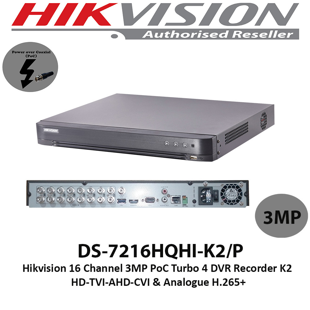 Hikvision 16 Channel 3MP PoC Turbo 4 DVR Recorder K2 HD-TVI-AHD