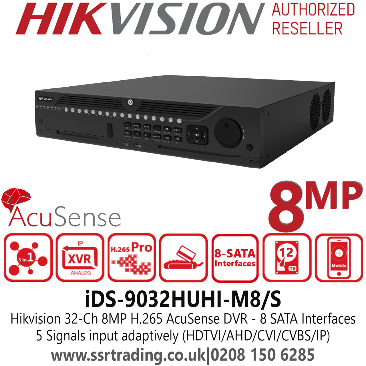 32 Channel DVR Hikvision 8MP 2U H.265 AcuSense 32 Channel DVR, 8