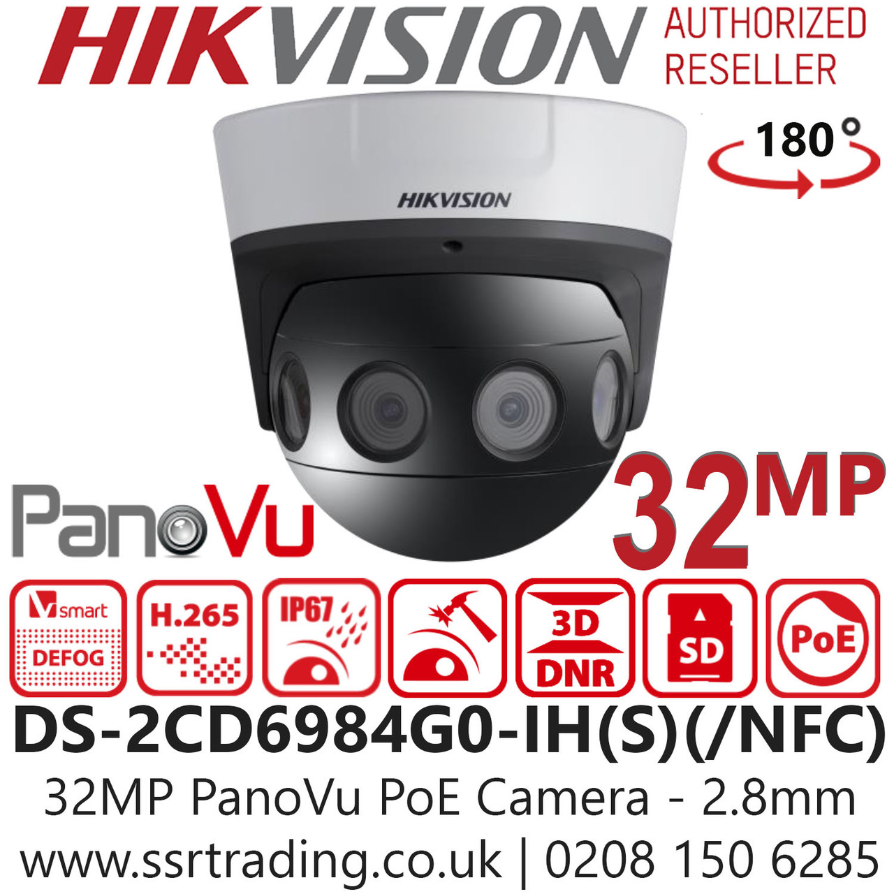 Hikvision 32MP 180° PanoVu PoE IP Camera with 2.8 mm, Four Lenses