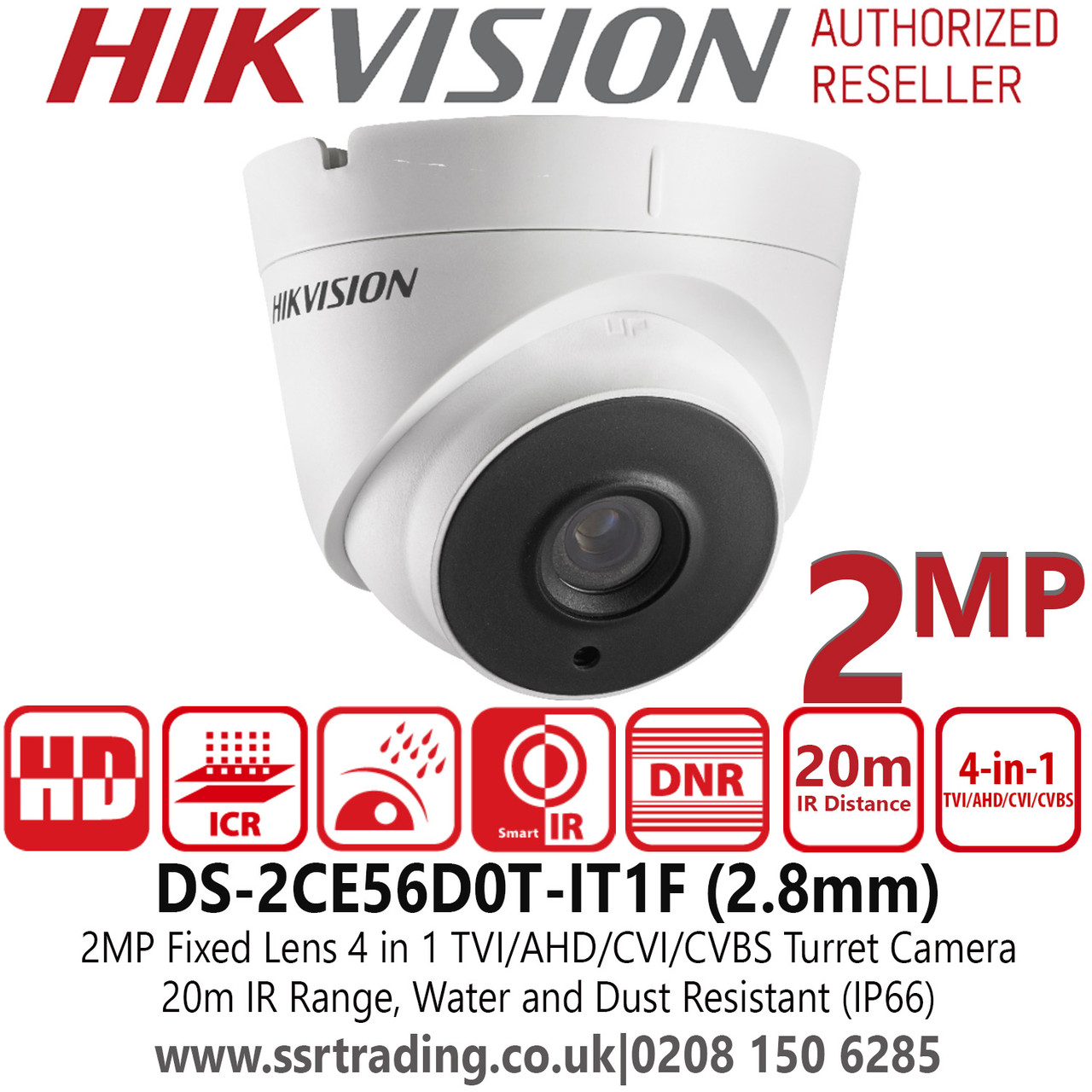 Hikvision 2MP 2.8mm 4-in-1 Fixed Lens 20m IR CCTV Turret Camera