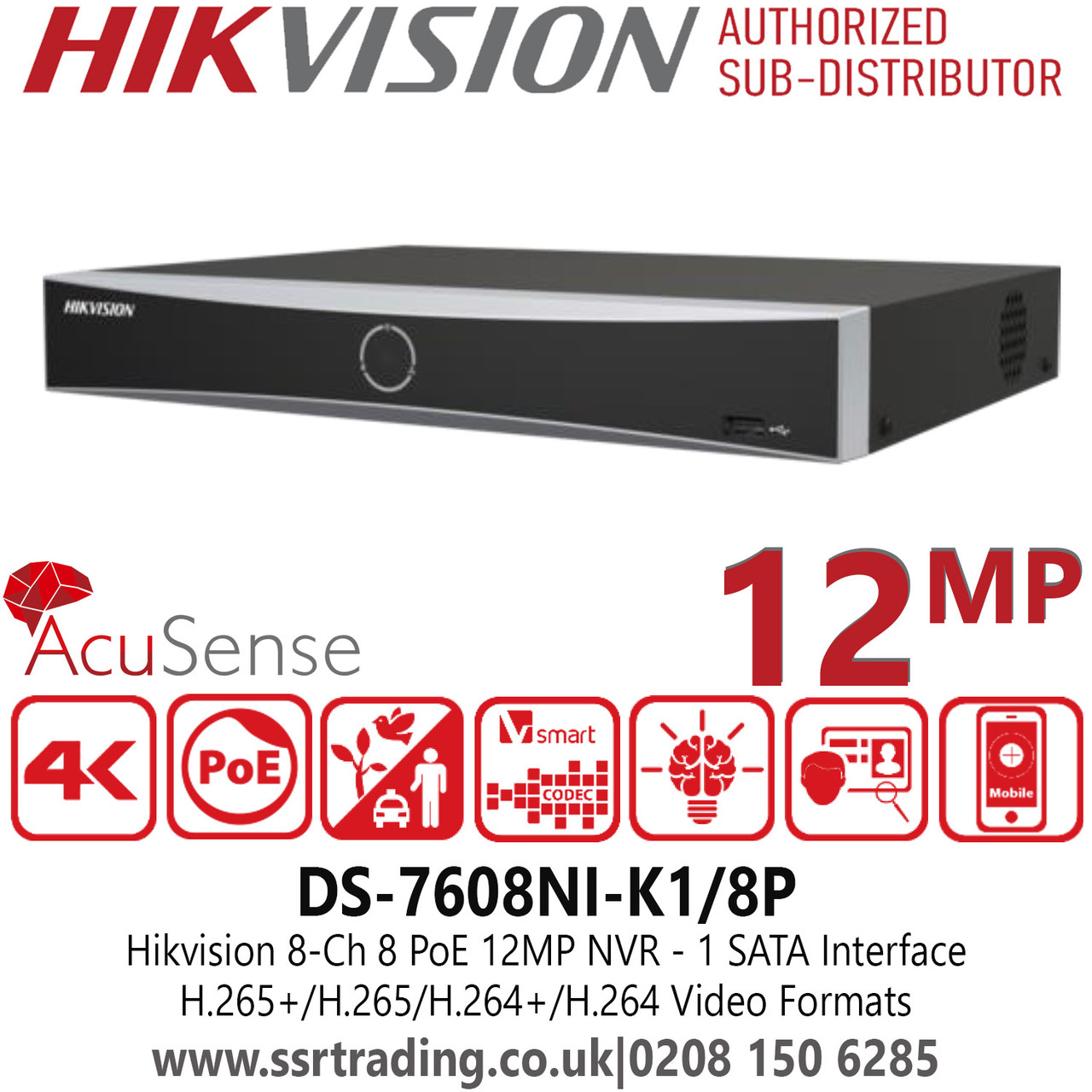 Hikvision 8Ch AcuSense 4K NVR - No PoE - DS-7608NXI-K1