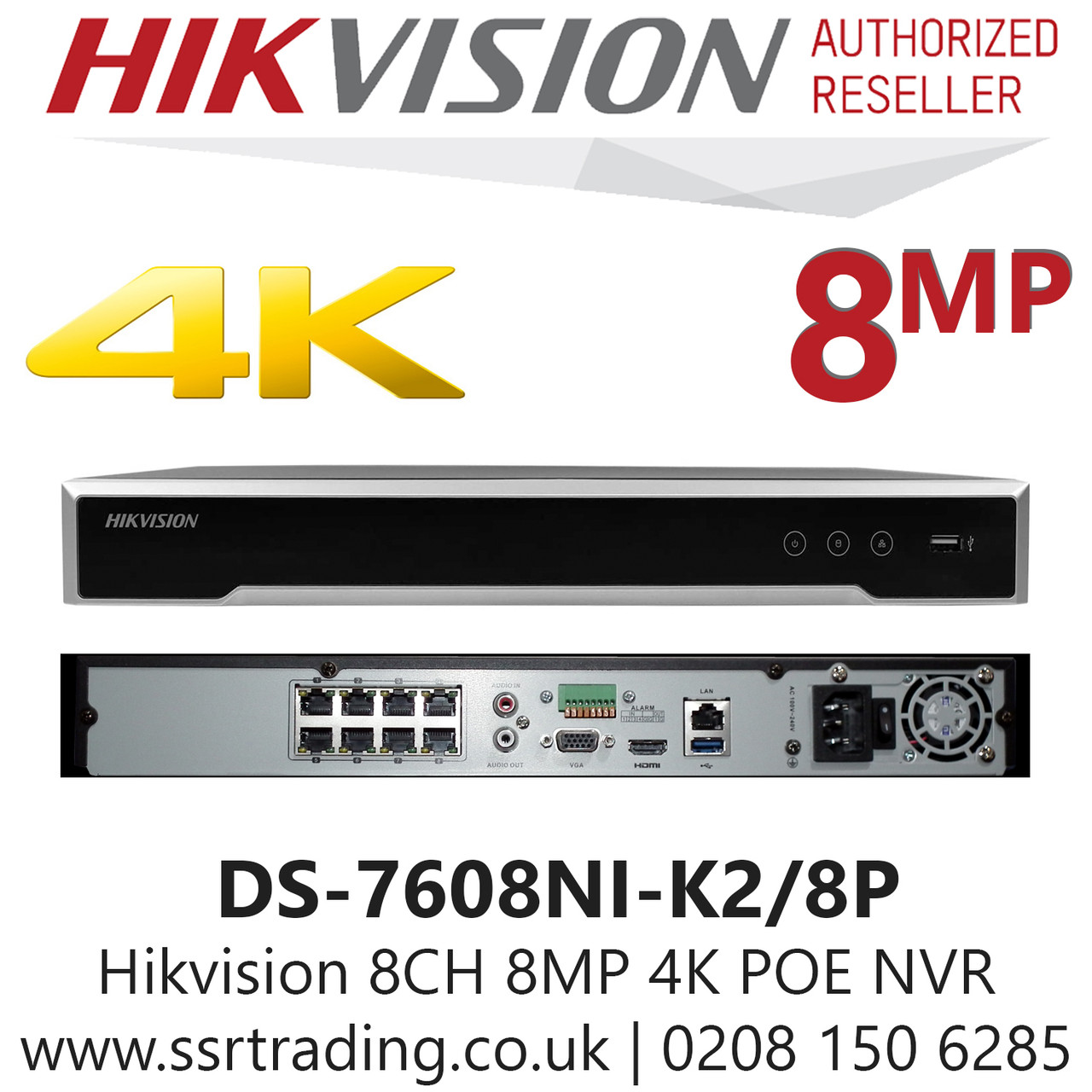 Hikvision 8 Channel 8MP HDMI 4K PoE NVR - DS-7608NI-K2/8P