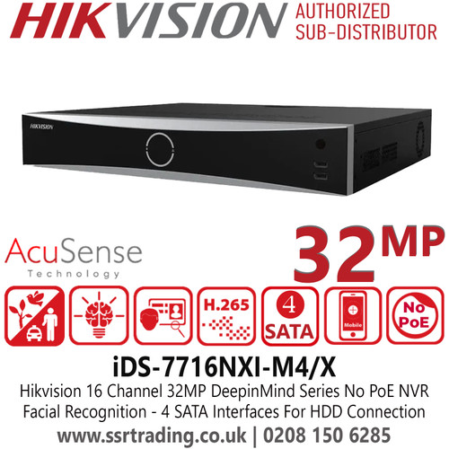 Hikvision 32MP iDS-7716NXI-M4/X 16 Channel No PoE Acusense DeepInMind Face Recognition NVR, 4 SATA Interfaces For HDD Connection
