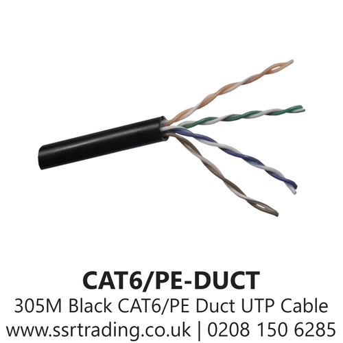 305M Black CAT6/PE Duct Grade UTP cable - Category 6, 4pr UTP Black PE (250MHz), Conductor - Bare Copper