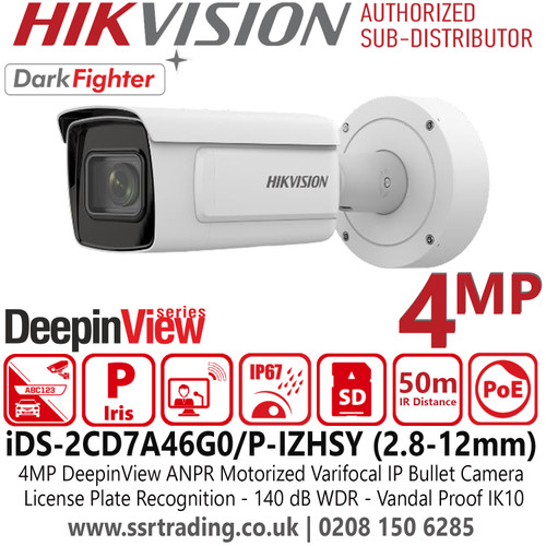 iDS-2CD7A46G0/P-IZHSY Hikvision 4MP Darkfighter DeepinView ANPR Motorized IP Bullet Camera with 2.8-12mm Varifocal Lens, License Plate Recognition, 50m IR Distance, H.265+ Compression, 140 dB WDR