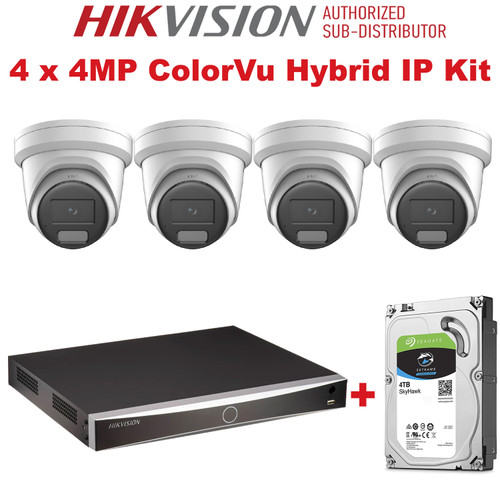 Hikvision 4 Channel NVR Kit With 4 x 4MP ColorVu Hybrid IP CCTV Cameras Kit DS-2CD2347G2H-LIU, NVR DS-7604NXI-K1/4P with 4TB Seagate SkyHawk Hard Drive