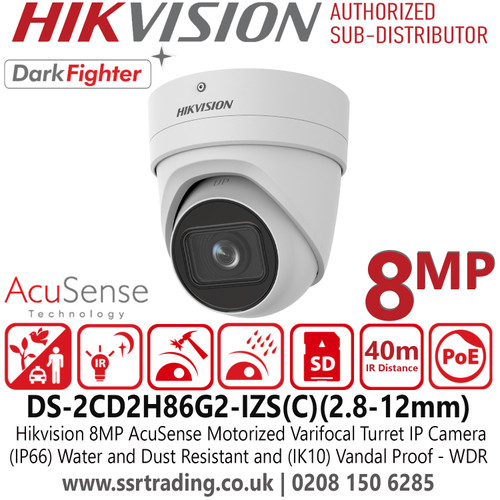 Hikvision DS-2CD2H86G2-IZS(C) 8MP 4K Acusense IP Turret Camera With 2.8-12mm Motorized Varifocal Lens 