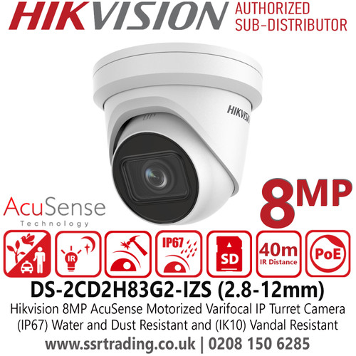Hikvision DS-2CD2H83G2-IZS(2.8-12mm) 8MP AcuSense Motorized Varifocal IP Turret Camera With H.265+ Compression