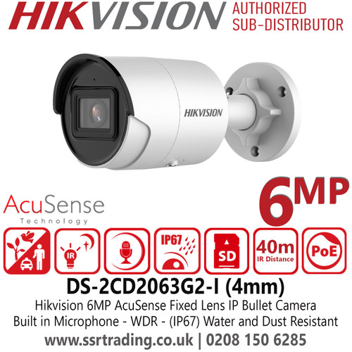 Hikvision DS-2CD2063G2-I 6MP AcuSense IP Bullet Camera With 4mm Fixed Lens, Built in Microphone, (IP67) Water and Dust Resistant