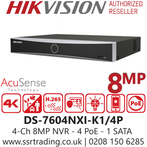 Hikvision 4 Channel 8MP 4K (DS-7604NXI-K1/4P(D)) IP PoE AcuSense NVR