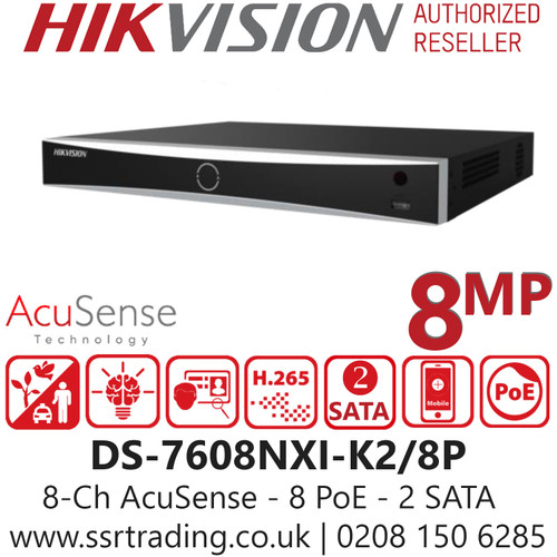 Hikvison 8Ch Acusense 8x PoE 2 SATA 4K NVR - DS-7608NXI-K2/8P(D)