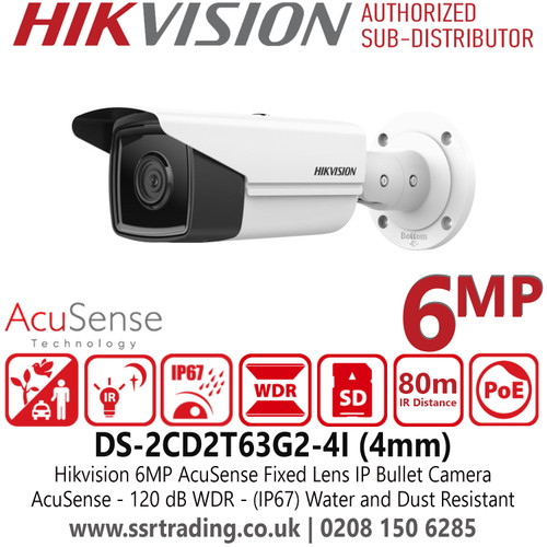 Hikvision 6MP AcuSense IP Bullet Camera With 4mm Fixed Lens, H.265+ Compression, WDR, Water and Dust Resistant (IP67) - DS-2CD2T63G2-4I(4mm)
