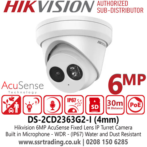 DS-2CD2363G2-I Hikvision 6MP AcuSense IP Turret Camera With 4mm Fixed Lens, Built in Microphone, H.265+ Compression