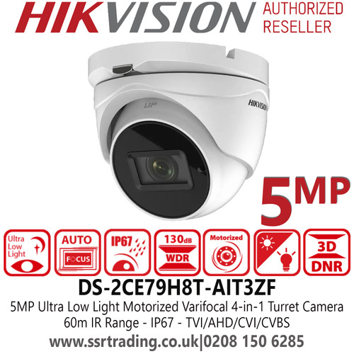 Hikvision DS-2CE79H8T-AIT3ZF 5MP 2.7-13.5 mm Varifocal lens Auto focus, up to 60 m IR Distance Ultra low light IP67 TVI/AHD/CVI Turret Camera 