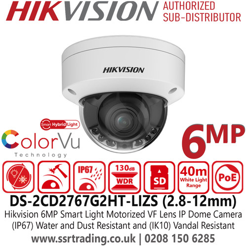 DS-2CD2767G2HT-LIZS Hikvision 6MP Smart Hybrid Light ColorVu IP Dome Camera With 2.8-12mm Motorized Varifocal Lens