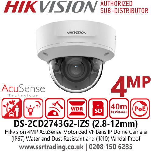 Hikvision 4MP AcuSense Motorized VF IP Dome Camera With H.265+ Compression - DS-2CD2743G2-IZS