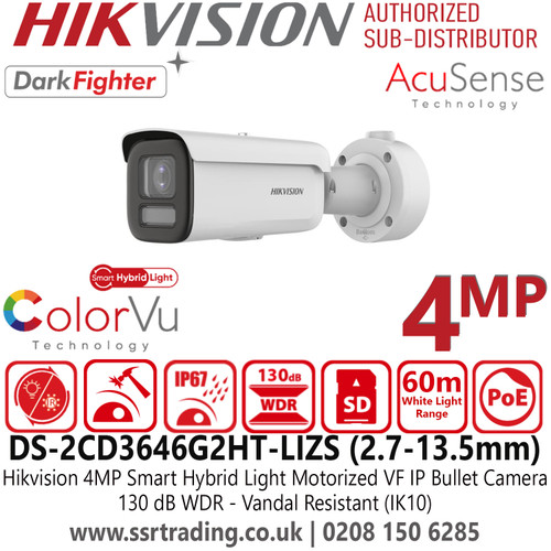DS-2CD3646G2HT-LIZS Hikvision 4MP Smart Hybrid Light Darkfighter IP Bullet Camera With 2.7-13.5mm Motorized VF Lens