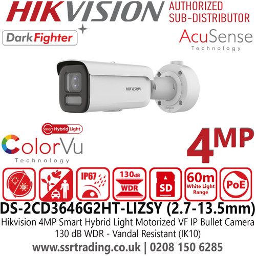 Hikvision 4MP Smart Hybrid Light Darkfighter Motorized VF IP Camera - DS-2CD3646G2HT-LIZSY(2.7-13.5mm)