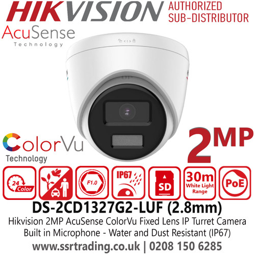 Hikvision 2MP ColorVu AcuSense IP Turret Camera With 2.8mm Fixed Lens - DS-2CD1327G2-LUF(2.8mm)