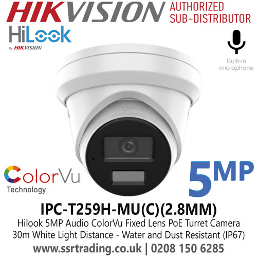 Hilook 5MP Audio ColorVu PoE Turret Camera With 2.8mm Fixed Lens, Built in Microphone - IPC-T259H-MU(C)(2.8mm)