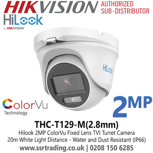 Hilook THC-T129-M 2MP ColorVu Latest TVI Turret Camera With 2.8mm Fixed Lens, Water and Dust Resistant (IP66), 20m White Light Distance