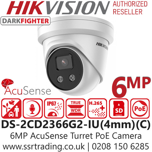 Hikvision DS-2CD2366G2-IU(4MM) (C) 6MP AcuSense DarkFighter Turret IP PoE Camera with 30m IR Range, Built-in Microphone  