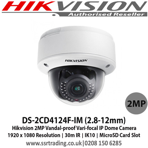 Hikvision DS-2CD4124F-IM 2MP 2.8-12mm vari-focal 30m IR IK10 Built in Micro SD/SDHC/SDXC slot, up to 64GB Network IP Dome Camera