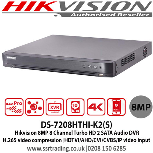 Hikvision DS-7208HTHI-K2(S) 4K 8MP 8 Channel Audio DVR H.265 video compression