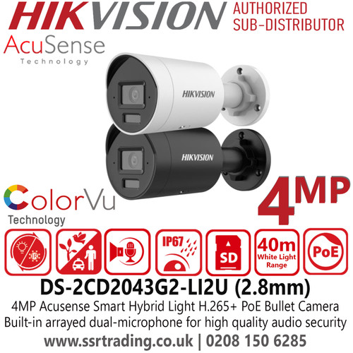 Hikvision 4 MP Acusense Smart Hybrid Light Fixed Bullet Network Camera - 2U: Built-inAarrayed Dual-microphone For Real-time High Quality Audio Security - DS-2CD2043G2-LI2U (2.8mm)
