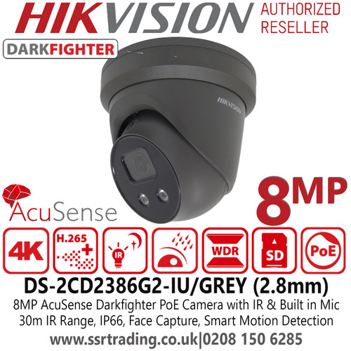 Hikvision 8MP IP PoE Audio Turret Camera - DS-2CD2386G2-IU/Grey (2.8mm)