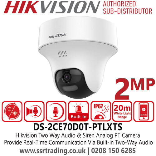 Hikvision 2MP Two Way Audio & Siren Fixed PT Camera - DS-2CE70D0T-PTLXTS (2.8mm)