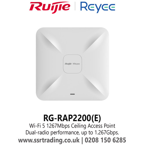 Wi-Fi 5 (RG-RAP2200(E))1267Mbps Ceiling Access Point - Dual-radio Performance, up to 1.267Gbps.