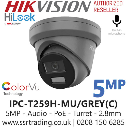 Hilook 5MP ColorVu IP PoE Turret Camera - IPC-T259H-MU/GREY(C)
