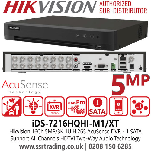 DS-7216HQHI-M1/XT Hikvision 16 Channel 5MP/3K 1U H.265 AcuSense HDTVI/AHD/CVI/CVBS/IP 16Ch DVR - Support All Channels HDTVI Two-Way Audio Technology - Support All Channels Motion Detection Technology 