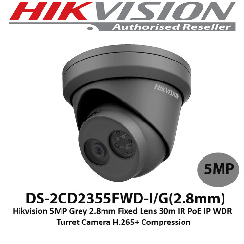 Hikvision DS-2CD2355FWD-I 5MP Grey 2.8mm Fixed Lens 30m IR PoE IP Network WDR Turret Camera H.265+ Compression