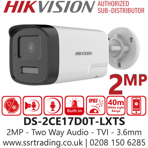 Hikvision 2MP Two-Way Audio & Siren TVI Bullet Camera - DS-2CE17D0T-LXTS (3.6mm)