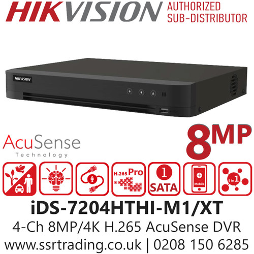 Hikvision 4Ch 4K/8MP H.265 AcuSense HDTVI/AHD/CVI/CVBS/IP DVR - Support HDTVI Two-Way Audio Technology - Support All Channels Motion Detection Technology - iDS-7204HTHI-M1/XT