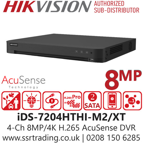 Hikvision iDS-7204HTHI-M2/XT 4Ch 4K/8MP 1U H.265 AcuSense DVR - 5 Signals Input Adaptively (HDTVI/AHD/CVI/CVBS/IP) - Motion Detection Technology - Two-Way Audio Technology 