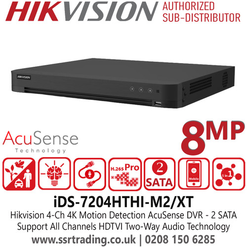 Hikvision iDS-7204HTHI-M2/XT 4Ch 4K/8MP 1U H.265 AcuSense DVR - 5 Signals Input Adaptively (HDTVI/AHD/CVI/CVBS/IP) - Motion Detection Technology - Two-Way Audio Technology 