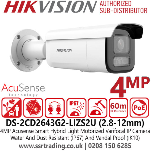 DS-2CD2643G2-LIZS2U (2.8-12mm) Hikvision 4MP Acusense Smart Hybrid Light PoE Camera - Water and Dust Resistance (IP67) and Vandal Resistance (IK10) - DS-2CD2643G2-LIZS2U (2.8-12mm)
