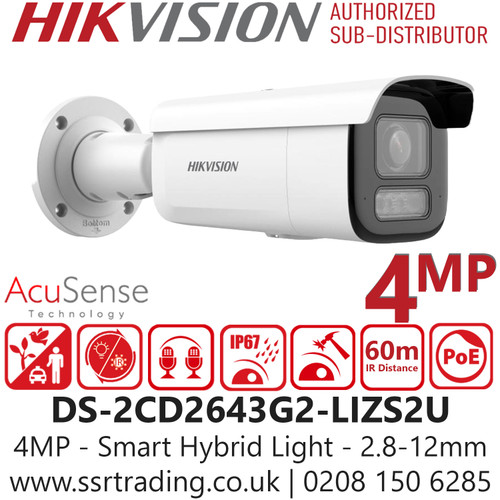 Hikvision DS-2CD2643G2-LIZS2U (2.8-12mm) 4MP Acusense Smart Hybrid Light PoE Camera - Water and Dust Resistance (IP67) and Vandal Resistance (IK10) - DS-2CD2643G2-LIZS2U (2.8-12mm)