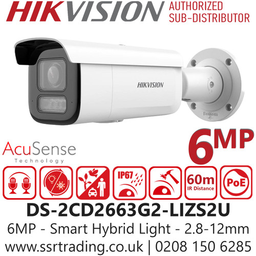Hikvision 6MP Smart Hybrid Light PoE Camera - DS-2CD2663G2-LIZS2U (2.8-12mm)