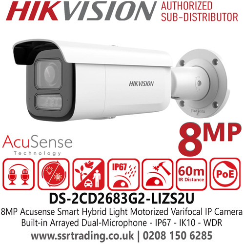 DS-2CD2683G2-LIZS2U (2.8-12mm) Hikvision 8MP Smart Hybrid Light PoE Camera - Built-in Arrayed Dual-Microphone - Water and Dust Resistance (IP67) and Vandal Resistance (IK10) 