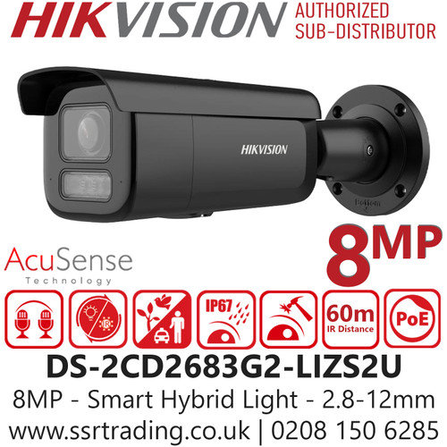 Hikvision 8MP Smart Hybrid Light PoE Camera - DS-2CD2683G2-LIZS2U (2.8-12mm)/Black
