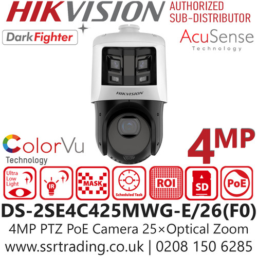 Hikvision DS-2SE4C425MWG-E/26(F0) TandemVu 6+4MP 25X Colorful & IR Panoramic & PTZ IP PoE Camera High-quality panoramic imaging - Powered-by-DarkFighter technology and ColorVu technology - Supports 12V DC and PoE 